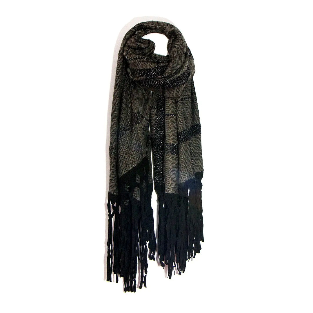 Lumi Luxe Heritage Check Scarf with Suede Fringe