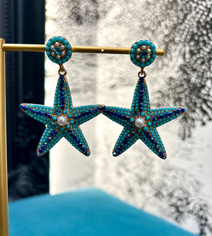 Fiji Encrusted Metal Starfish Earrings