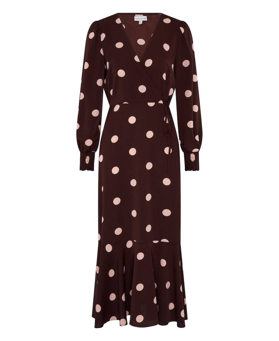 Berry Spot Wrap Long Sleeve Midaxi Dress