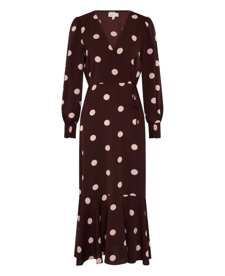 Berry Spot Wrap Long Sleeve Midaxi Dress