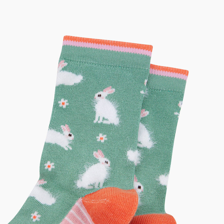 Bunny Rabbit Mint Green Floral Fluffy Bamboo Socks