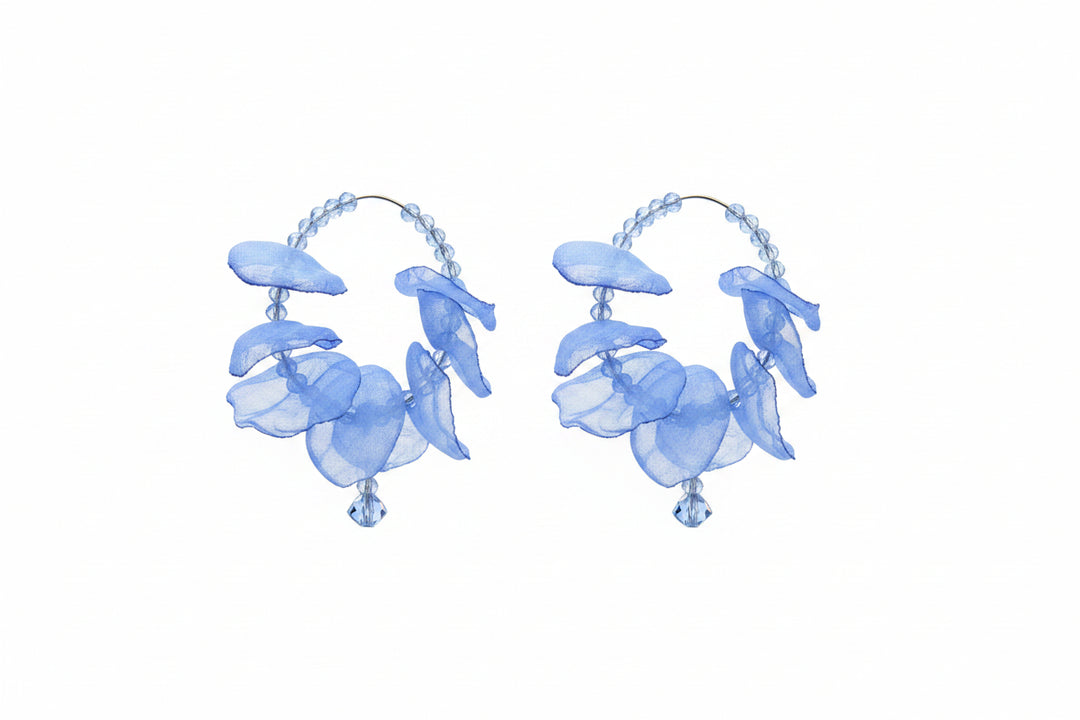 Light weight hoop earrings with sheer fabric and beads