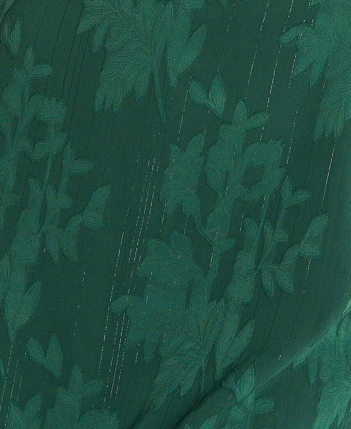 Forest Green Jacquard Puff Sleeve Midi Dress