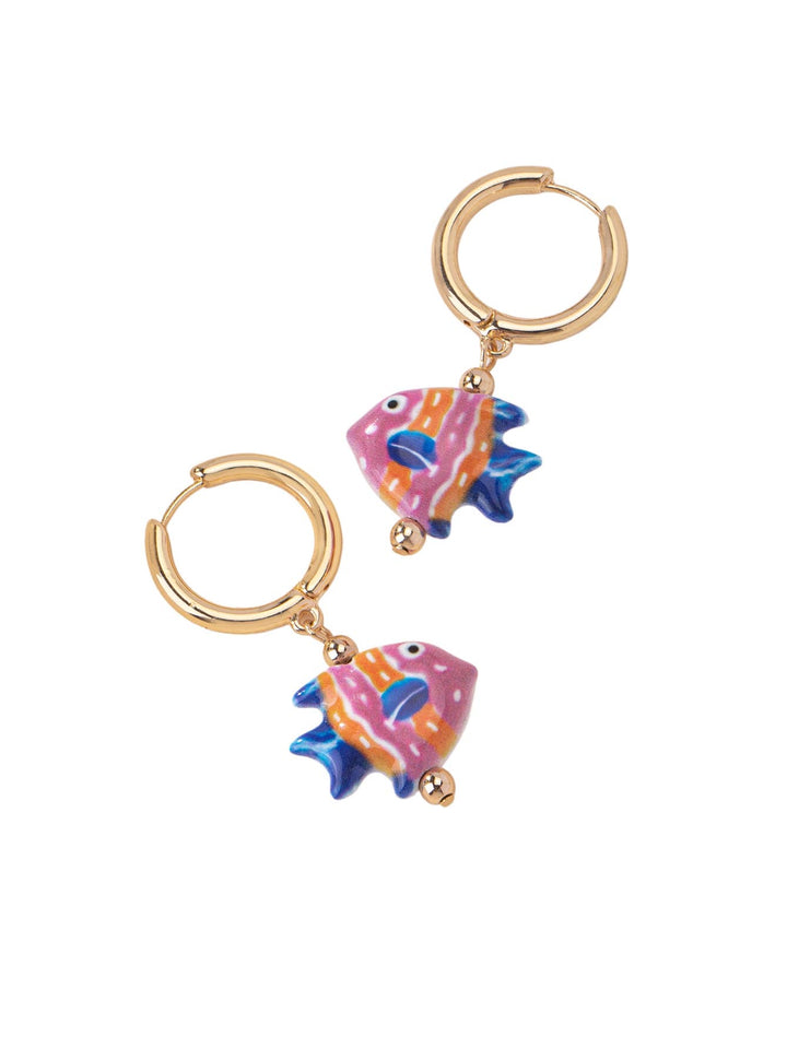 Ceramic Angelfish Pendant Earring in Navy, Orange &amp; Pink