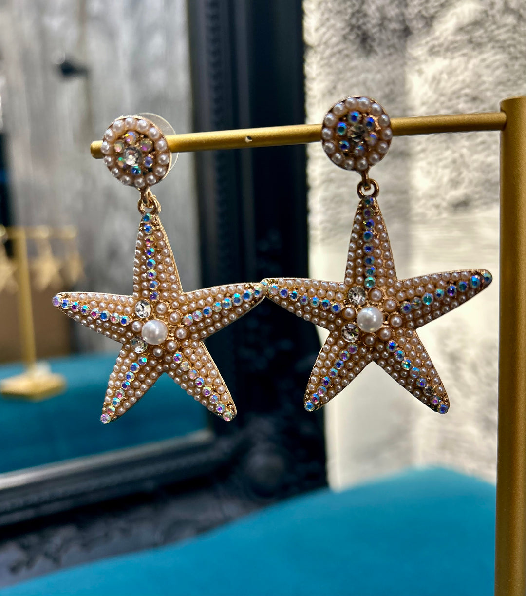 Fiji Encrusted Metal Starfish Earrings