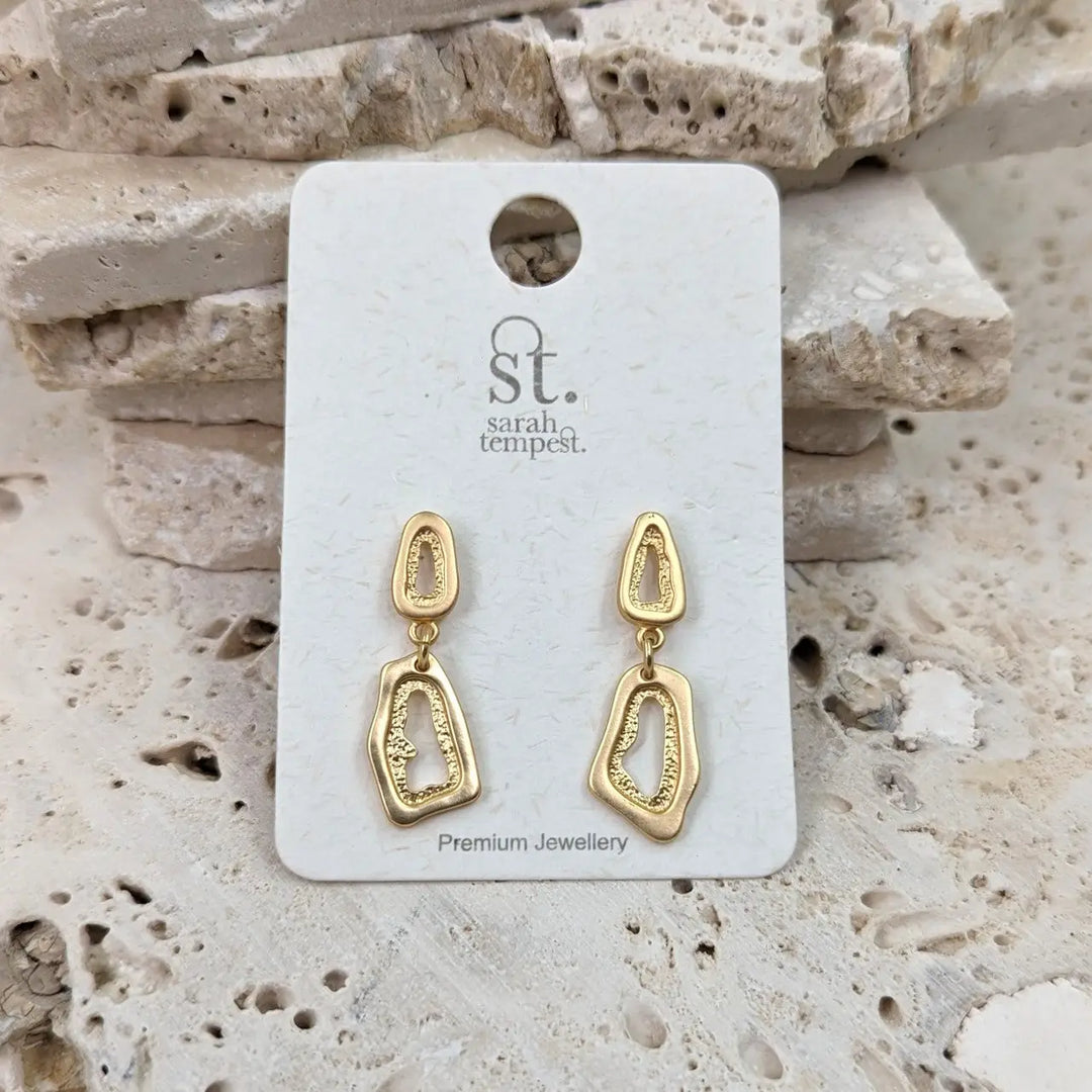 Organic Hollow Drop Earrings in Gold