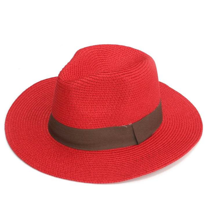 Red Panama with Chocolate Ribbon Folding Hat (57cm) and Hat Bag