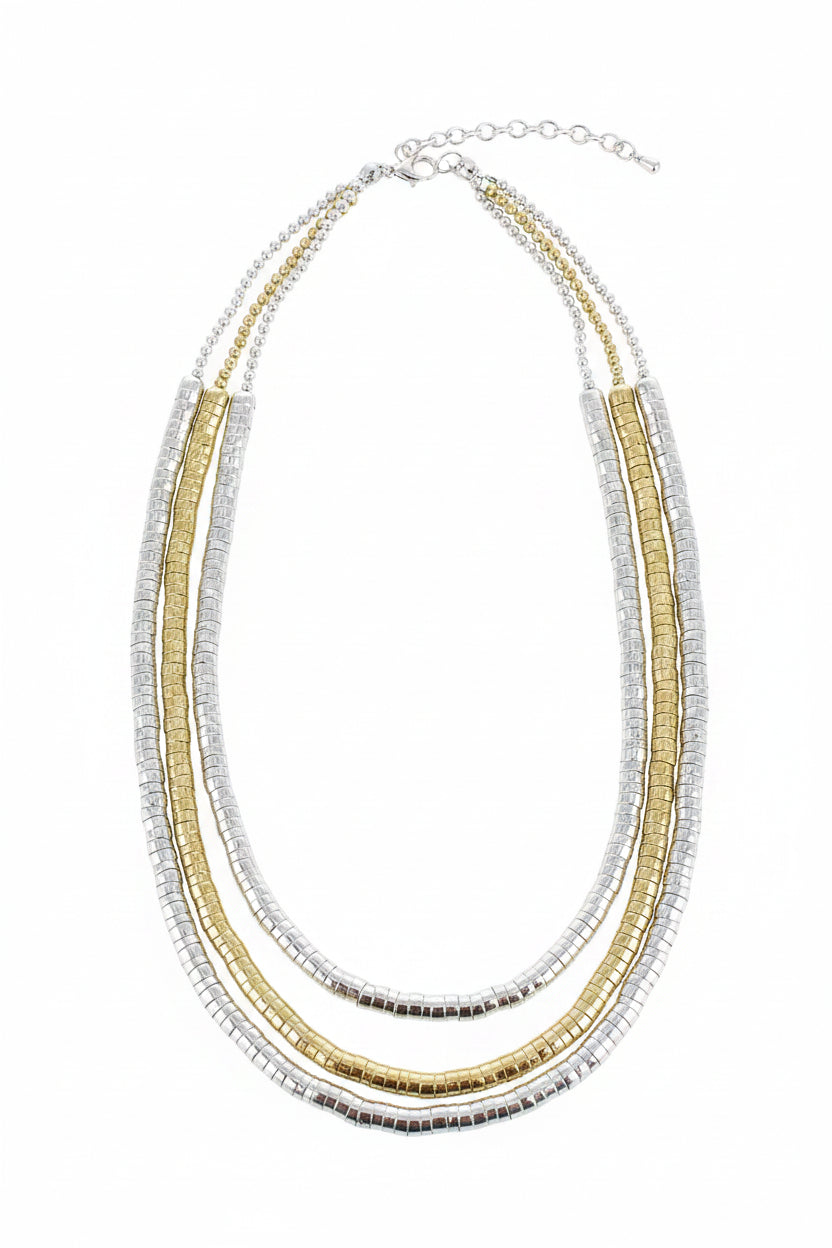 Summer 3 Strand Gold &amp; Silver Necklace