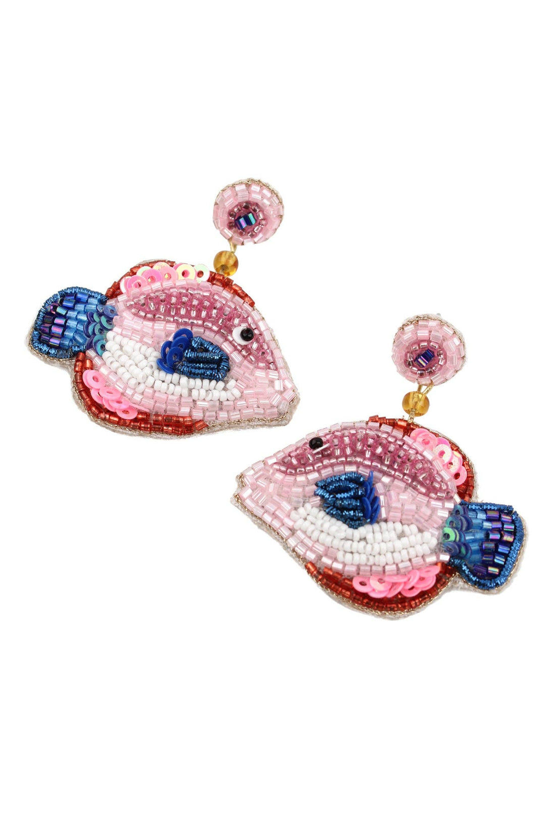 BLUE AND PINK FISH BEADED EARRINGS