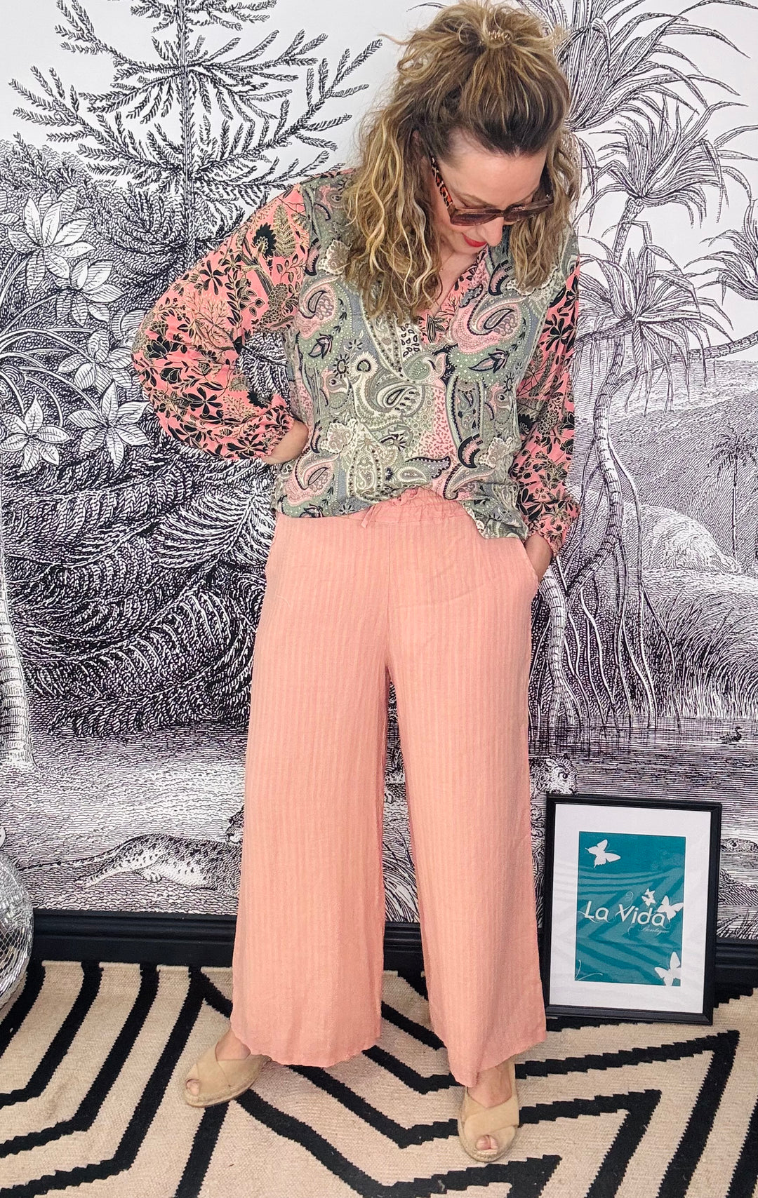 Amanda Stripe Linen Wide Leg Trouser