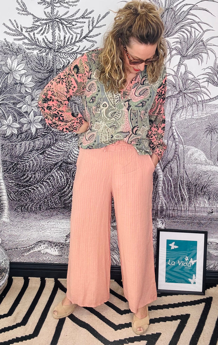 Amanda Stripe Linen Wide Leg Trouser
