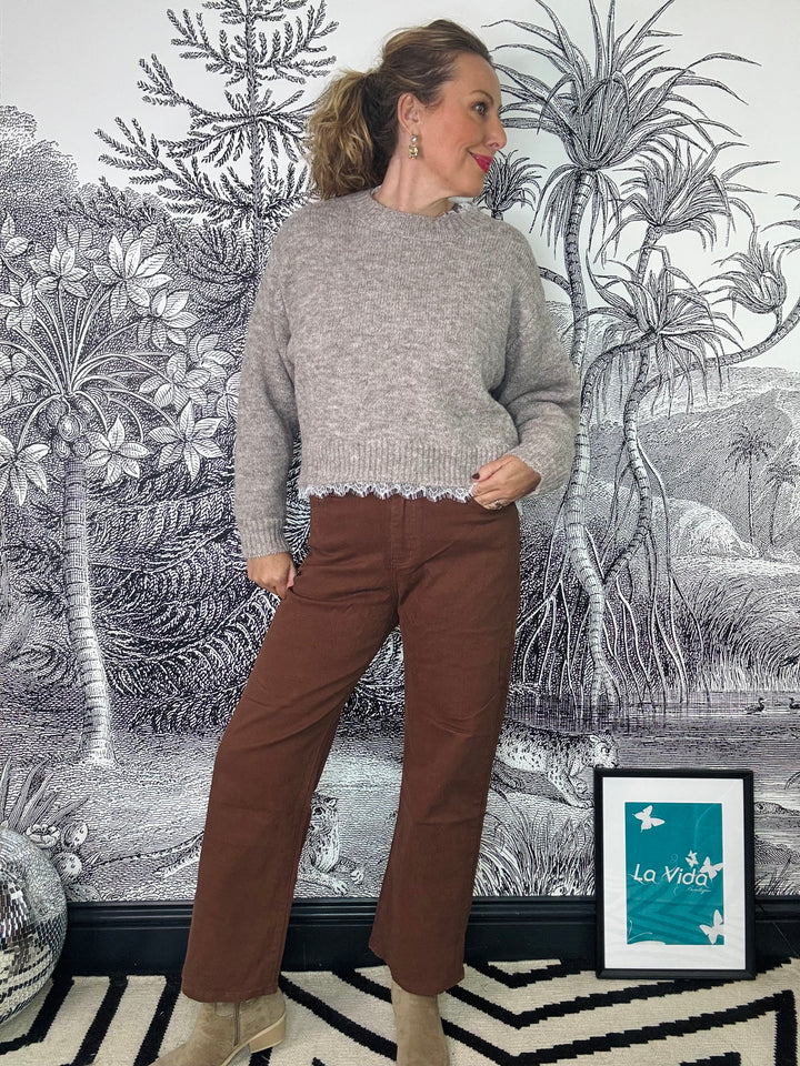 Peyton Wide Leg Jeans in Chocolate Brown