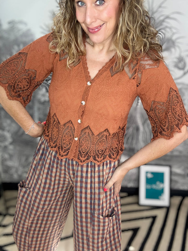 Lisa Button Front Lace Crochet Blouse