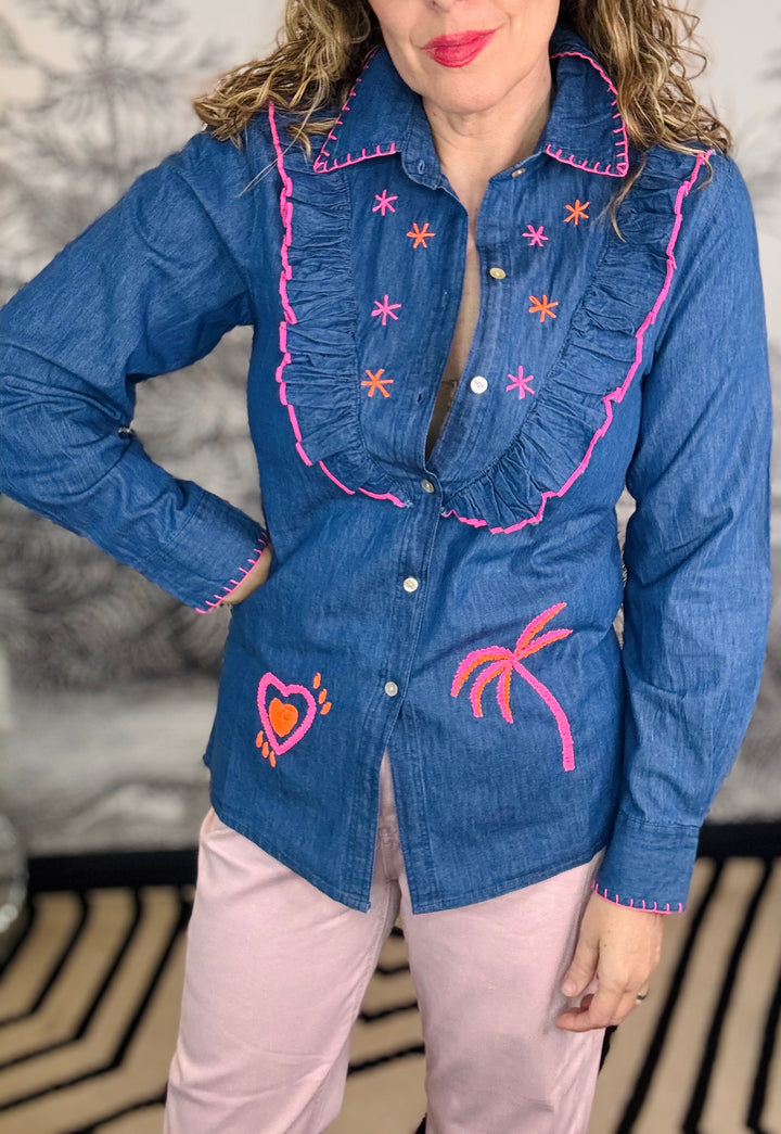Tammy Cowgirl Denim Embroidery Blouse