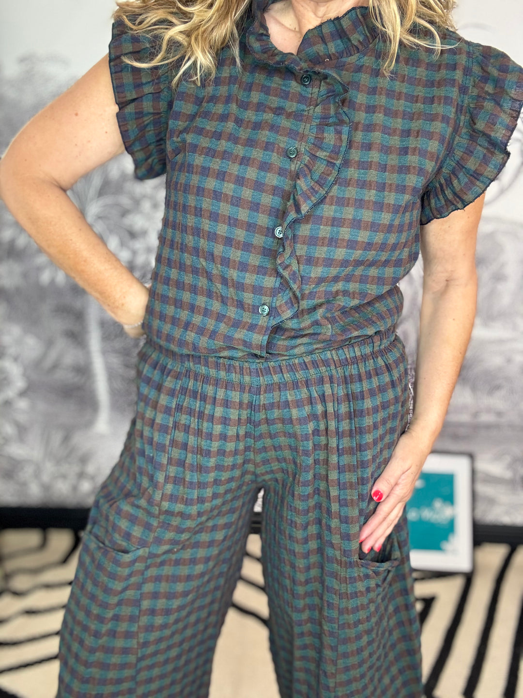 Helena Gingham Frill Cap Sleeve Top