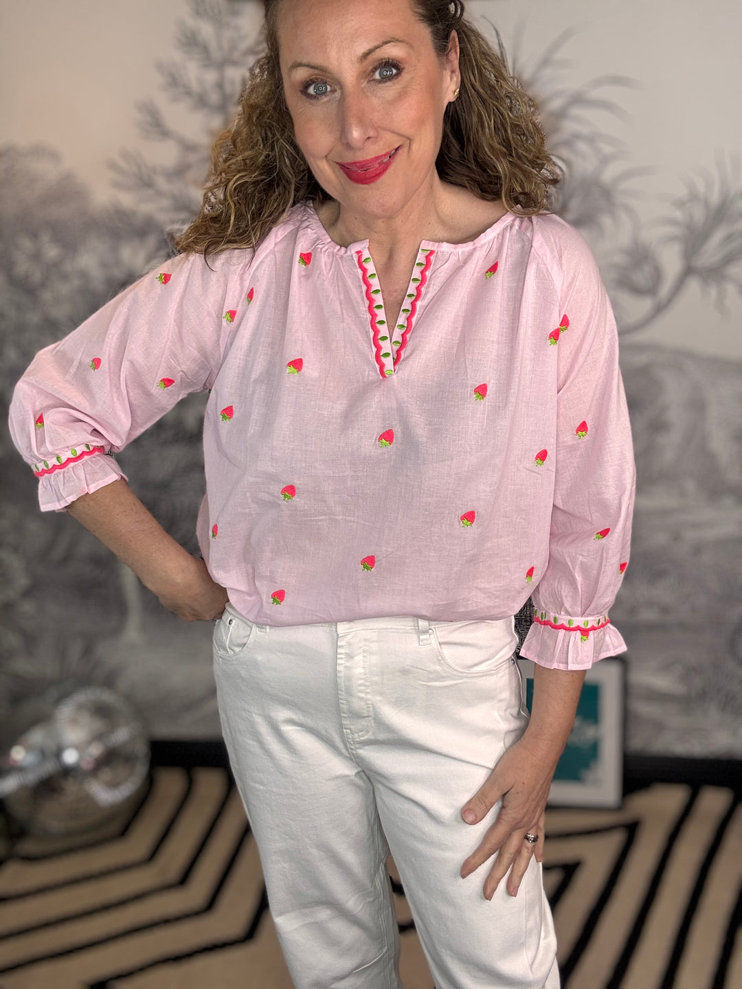 Florento Strawberry Cotton Blouse