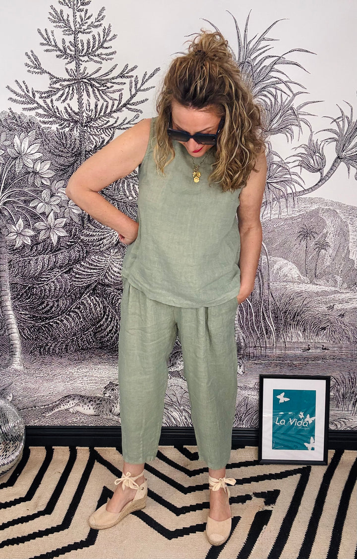 Lisbon Tapered Pin Tuck Linen Trouser