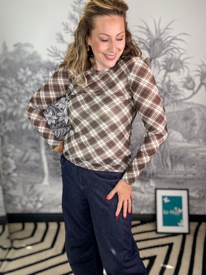 Amma mesh blouse in Brown Check