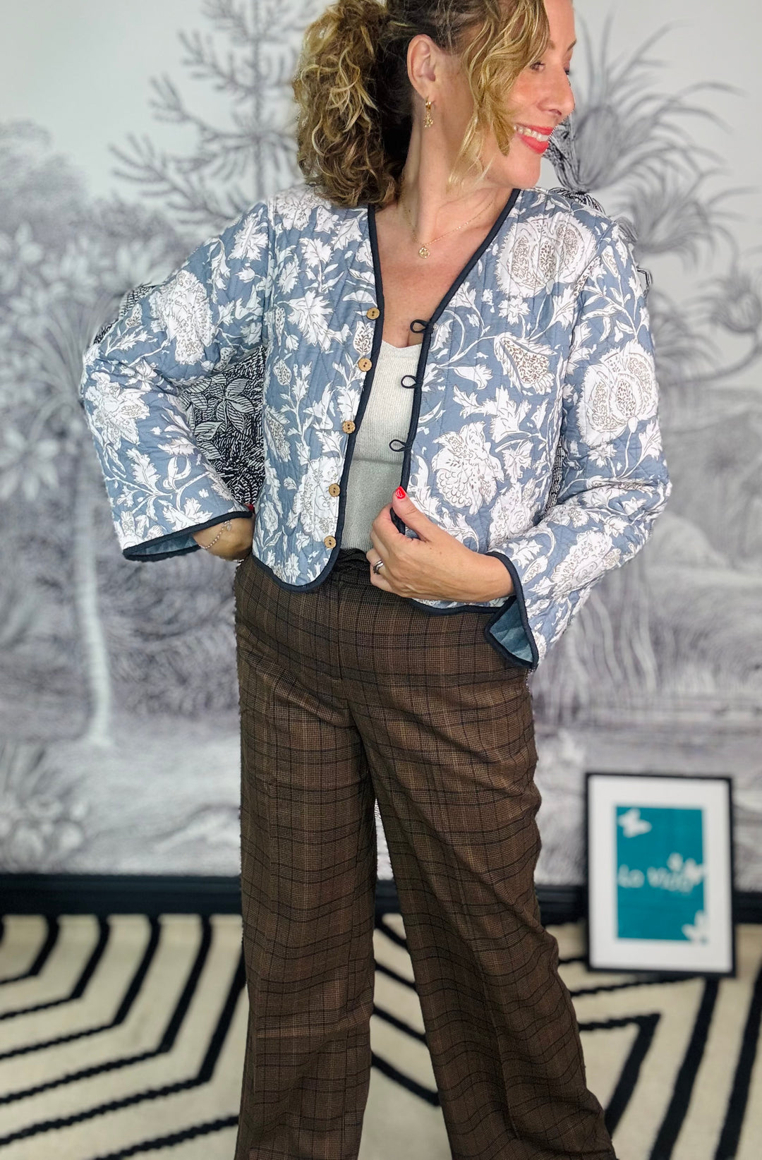 Leona Quilted Reversible Velvet Jacket With Printed Pattern