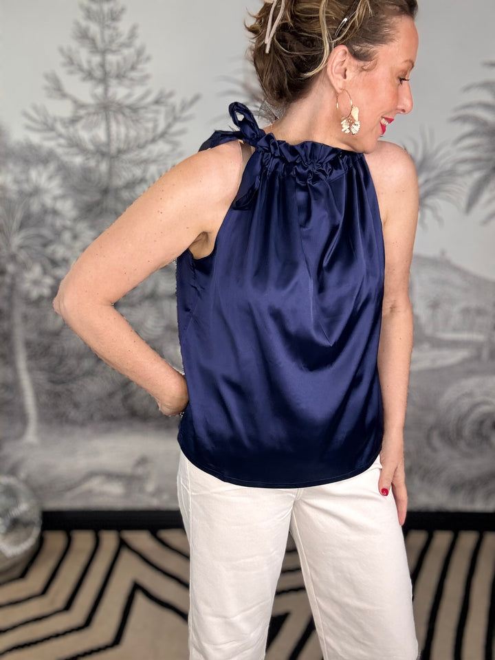 Satin Elisabeth Top with Bow At the Collar