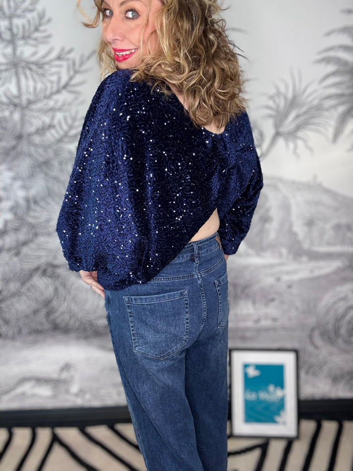 Mimi Multi-wear Blue Sequin Knot Top