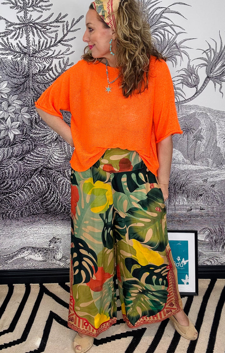 Exotic Leaves Cotton Wide Leg Trousers