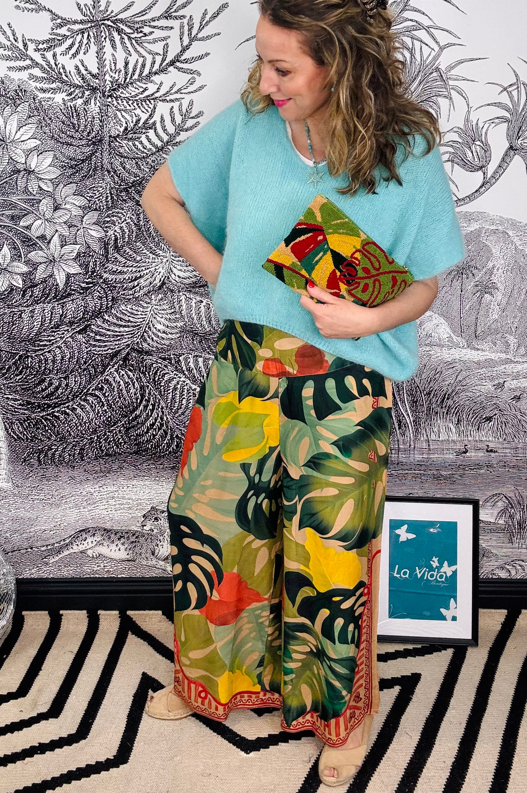 Exotic Leaves Cotton Wide Leg Trousers
