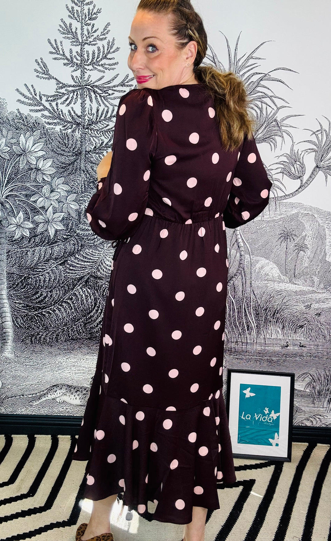 Berry Spot Wrap Long Sleeve Midaxi Dress