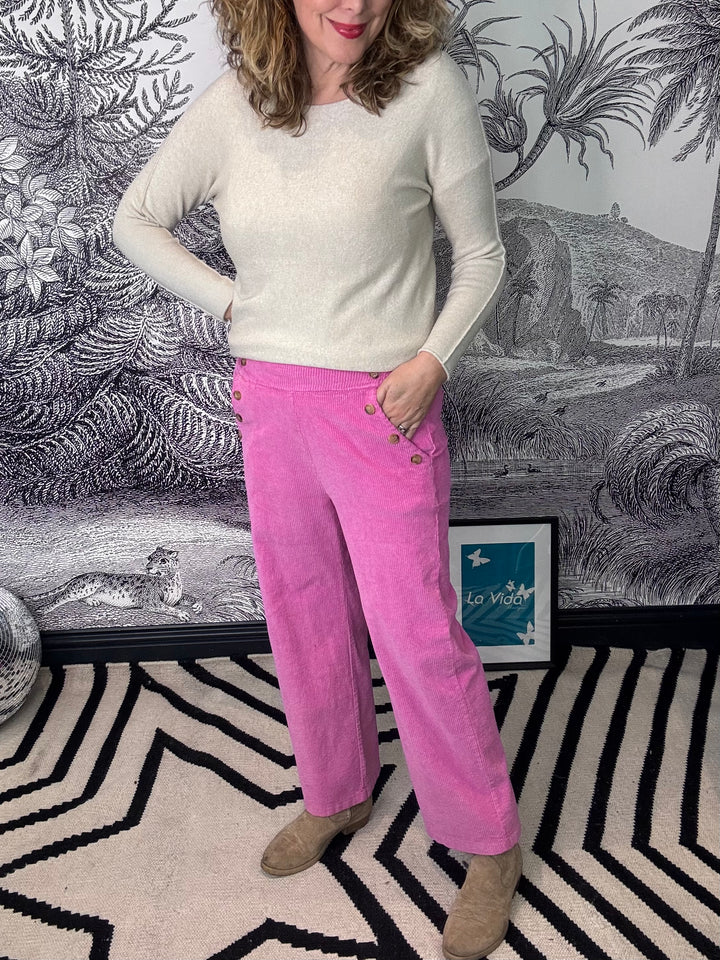 Carly Corduroy Button Pocket Wide Leg Trouser