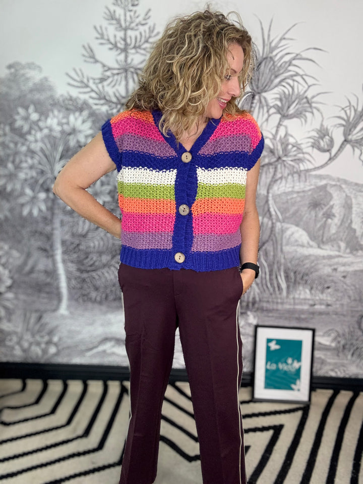 Coraline Cropped Colour Block Knitted Waistcoat