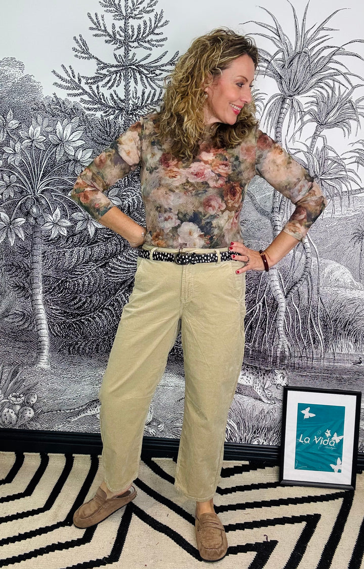 Caitlina 19w fine cord barrel trouser in pebble