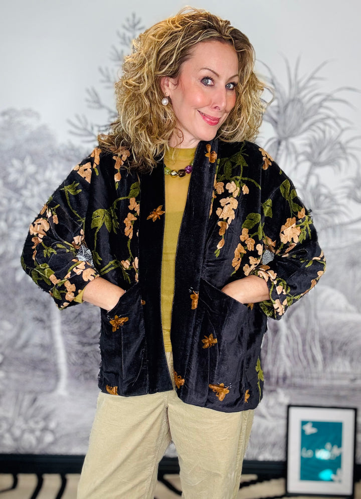 Wisteria Black Velvet Pocket Jacket