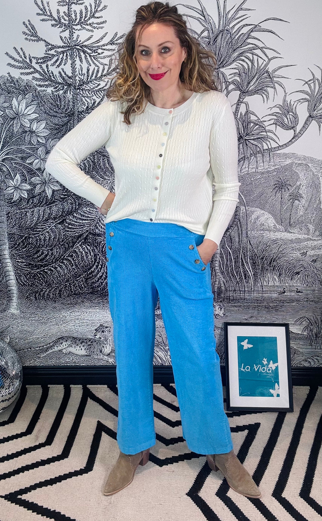 Carly Corduroy Button Pocket Wide Leg Trouser