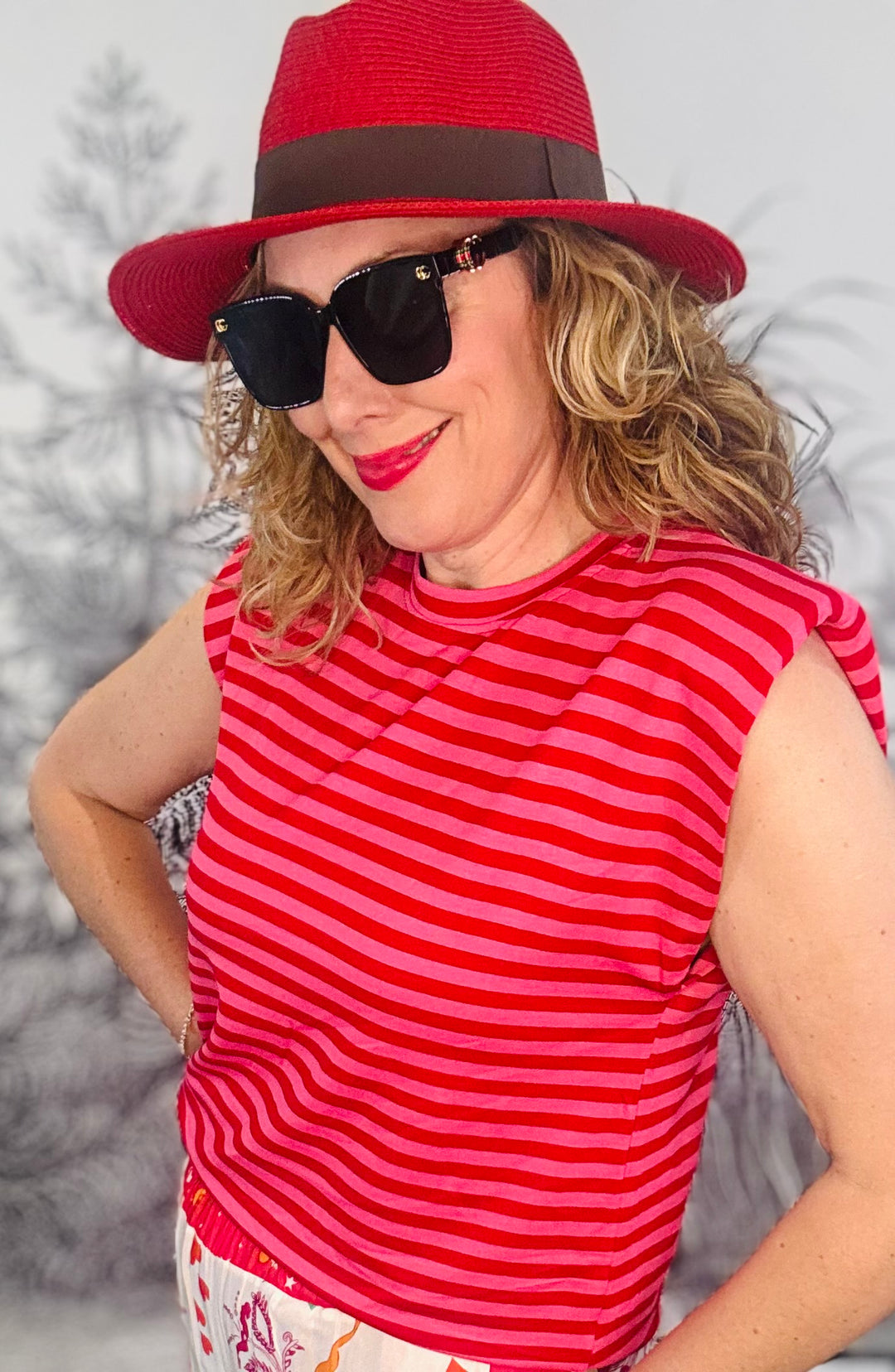 Red Panama with Chocolate Ribbon Folding Hat (57cm) and Hat Bag