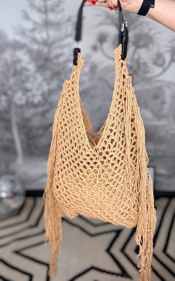 Tulum Woven Boho Shoulder Bag with Statement Fringe