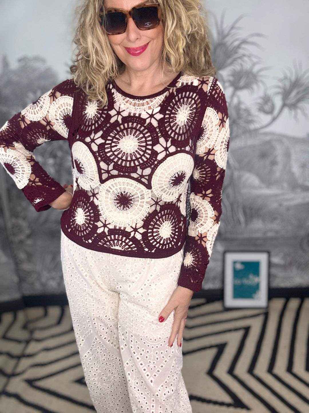 Flora Medallion Crochet Knit Sweater