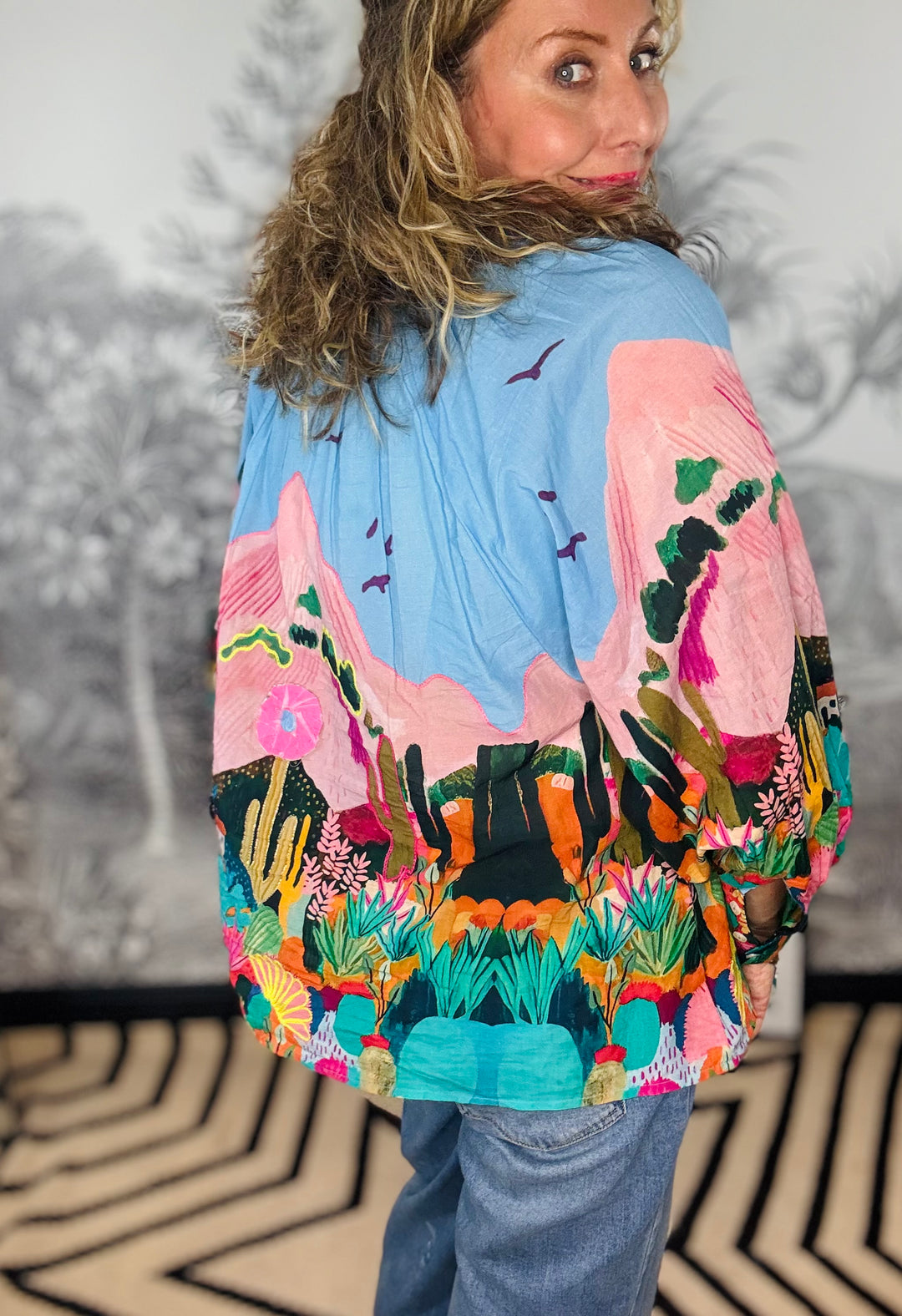 Mexico Printed Flowy Blouse in Blue