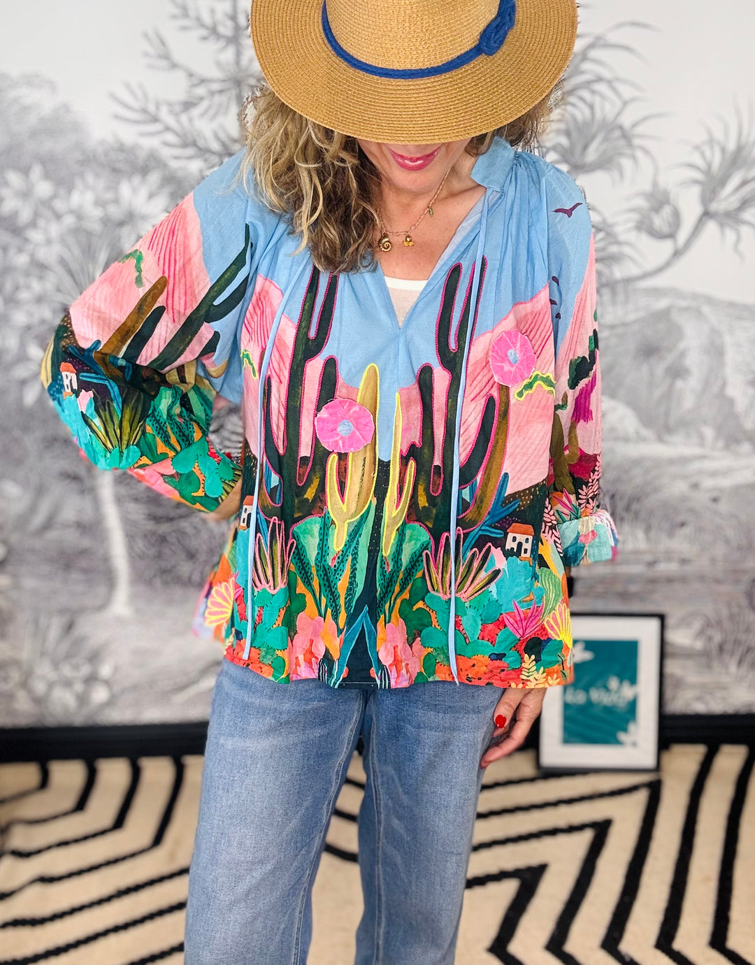 Mexico Printed Flowy Blouse in Blue