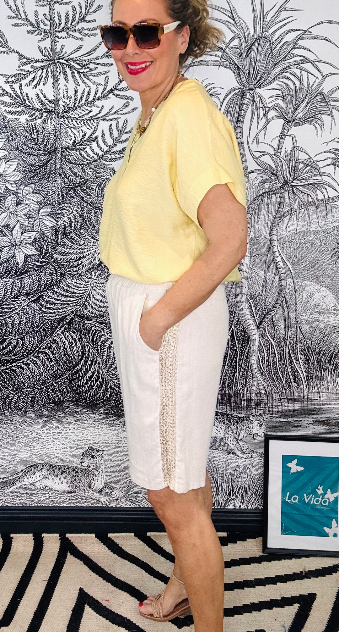 Lucia Linen Gold Trim Shorts