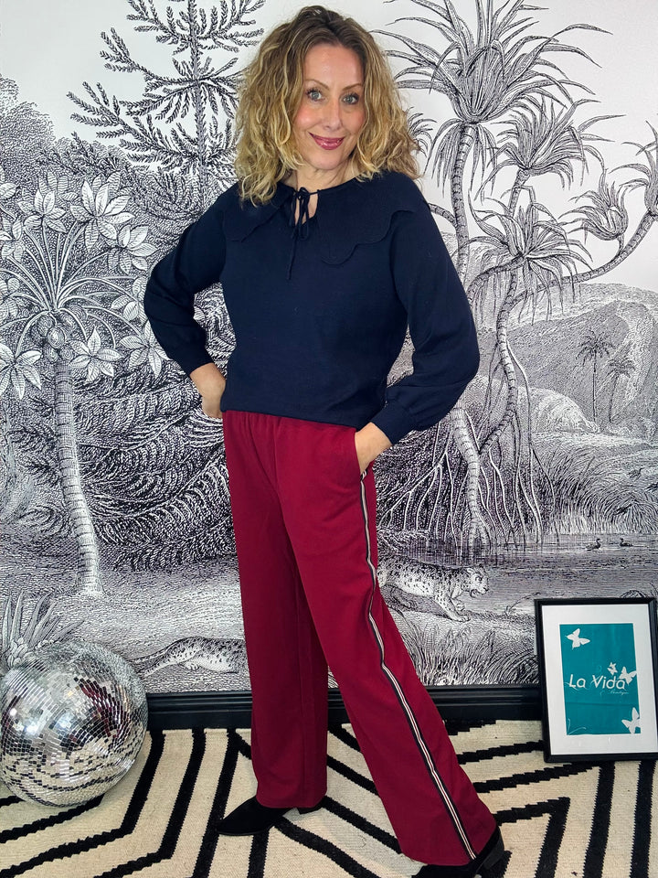 Margot Wide Leg Trousers with Red/Navy Stripe