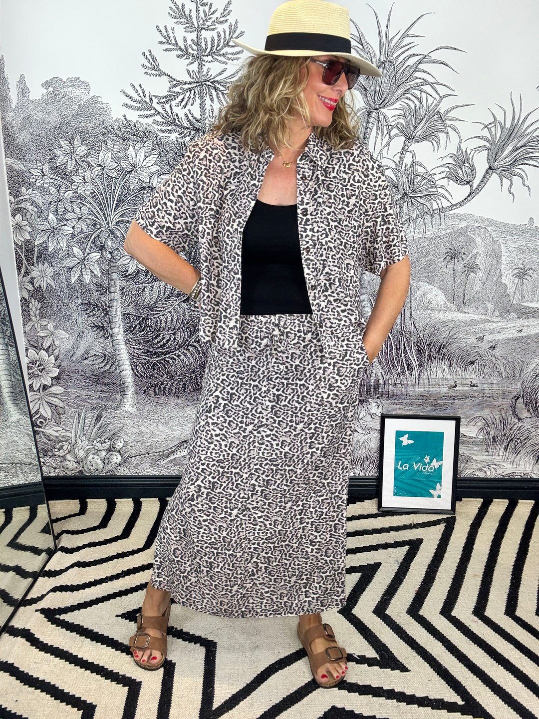 Indie Skirt Linen Leopard pebble