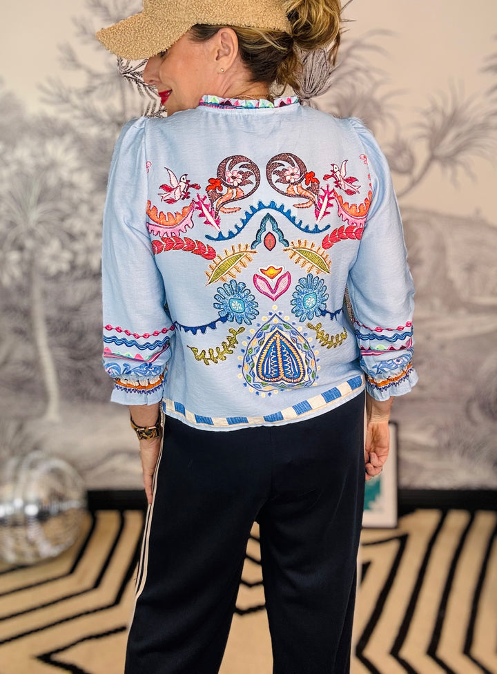 Bella Bohemian Folk Floral Print Tie Front Blouse