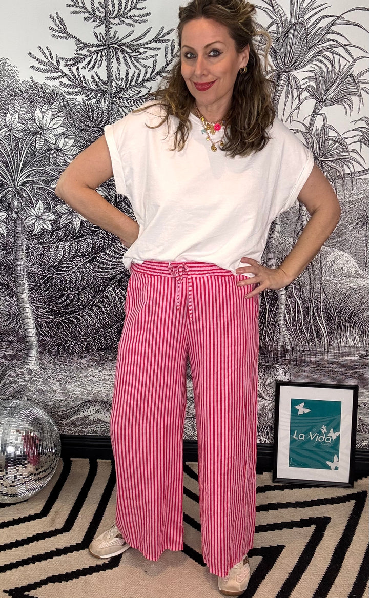 Amanda Stripe Linen Wide Leg Trouser