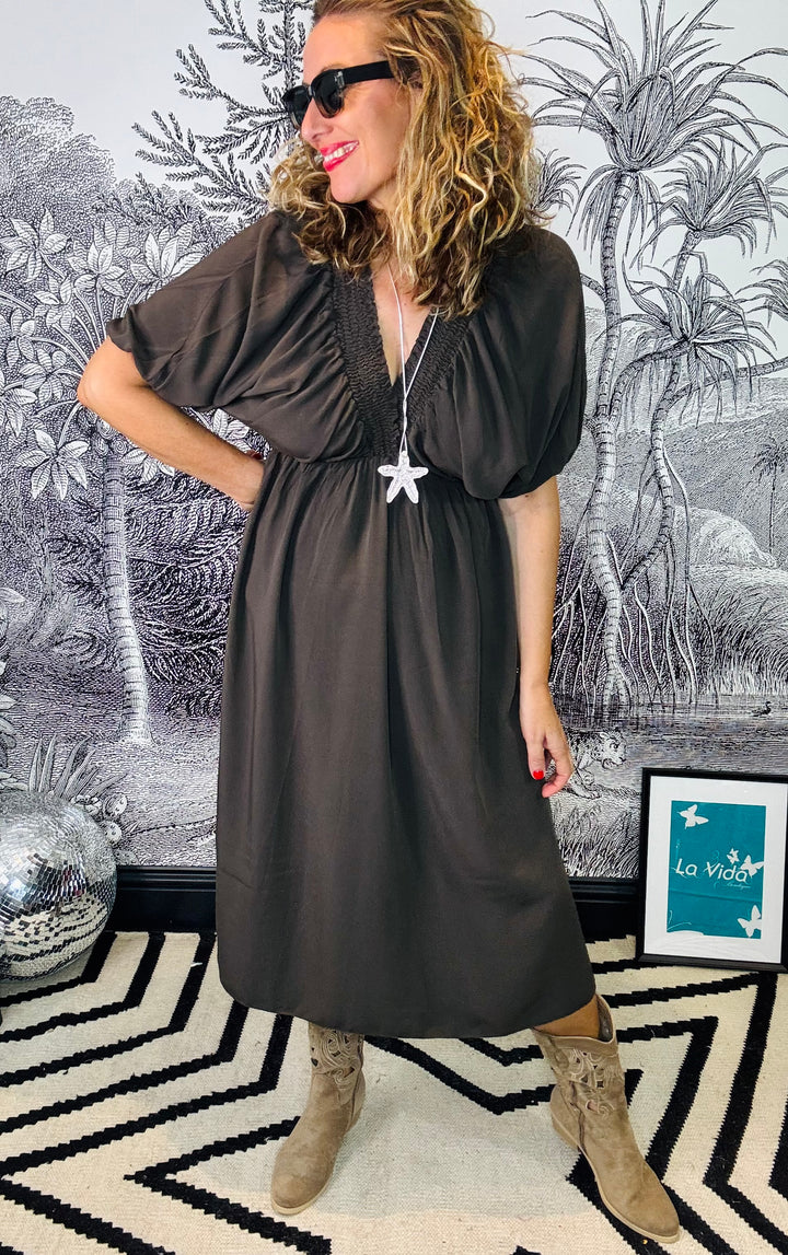 Eden Elasticated Neckline Midi Dress