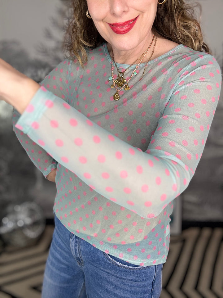 Pammy Polka Dot Mesh Top