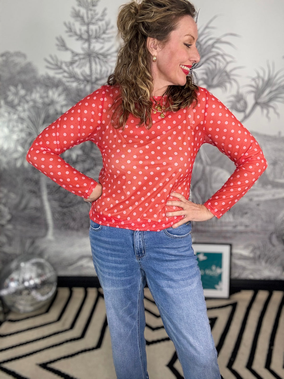 Pammy Polka Dot Mesh Top
