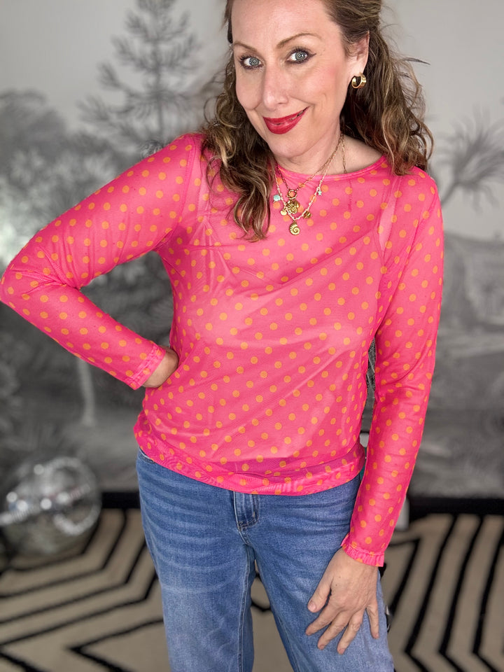 Pammy Polka Dot Mesh Top