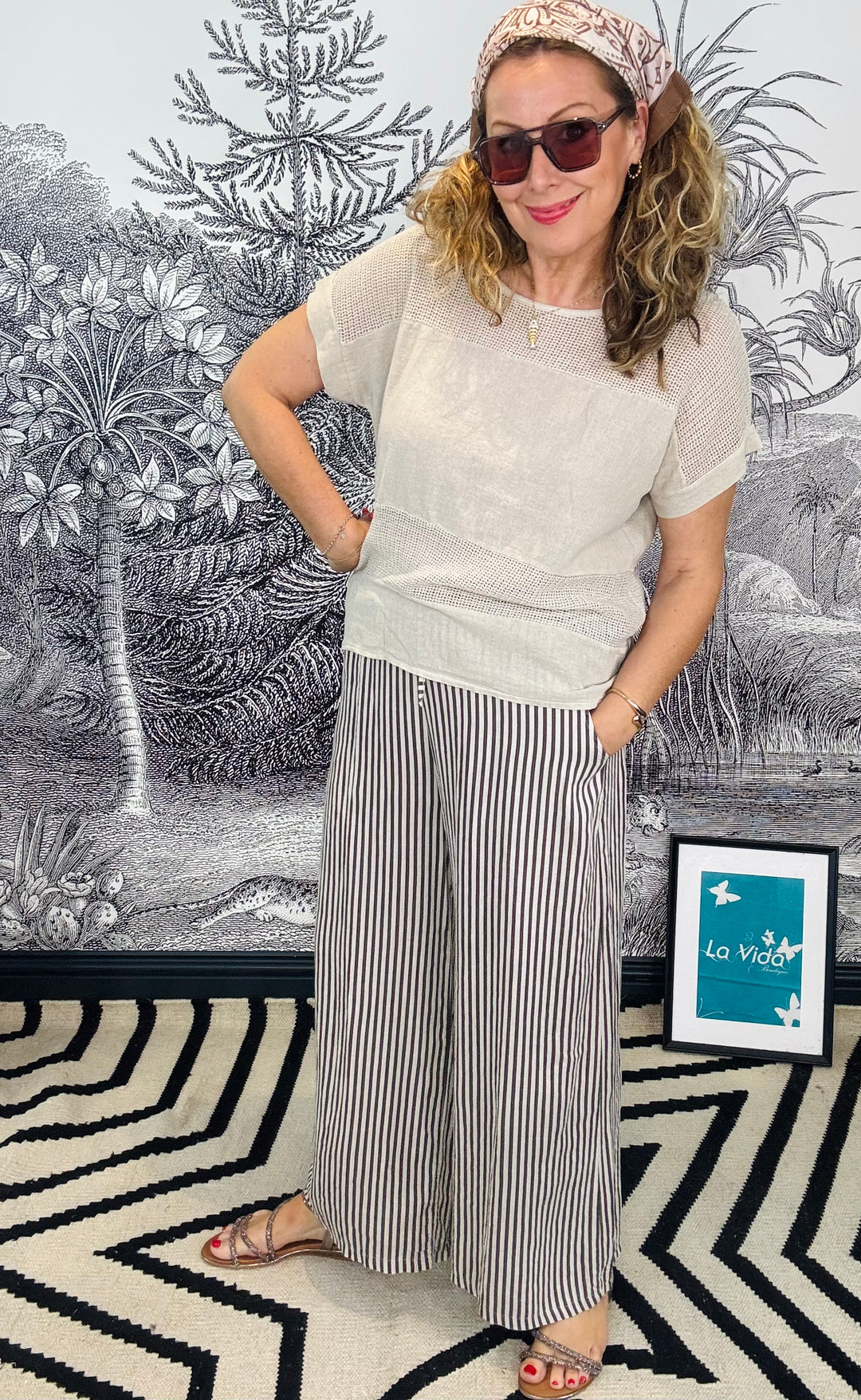 Lisbon Textured Linen Blend Crochet Panel Top