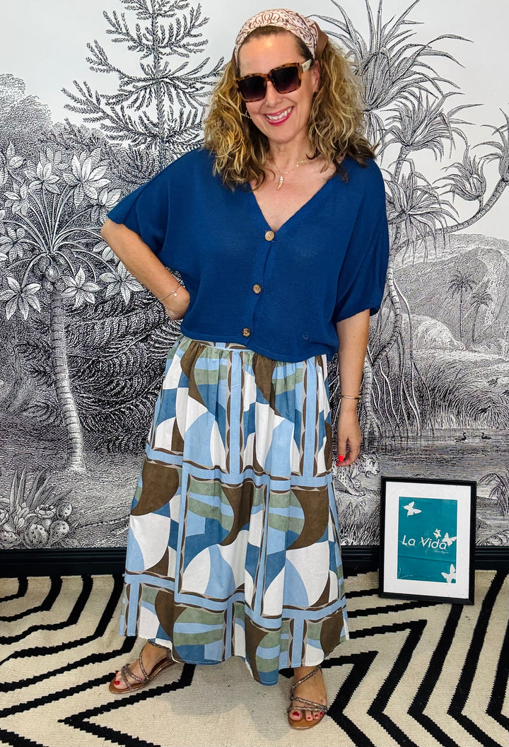 Gina Geometric Cotton Skirt
