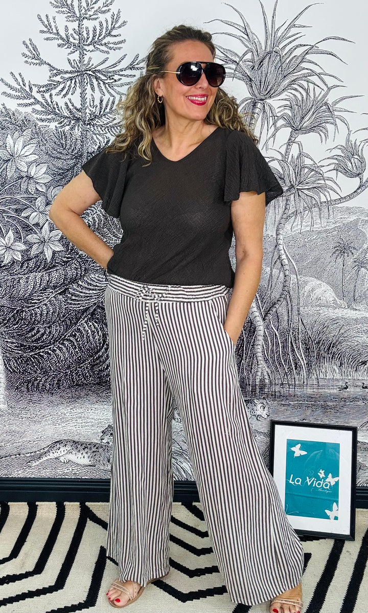 Amanda Stripe Linen Wide Leg Trouser